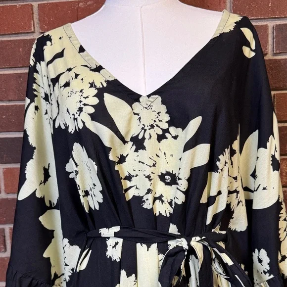 Anthropologie Bel Kazan Tie Ruffle Floral Printed Kaftan - Picture 3 of 16